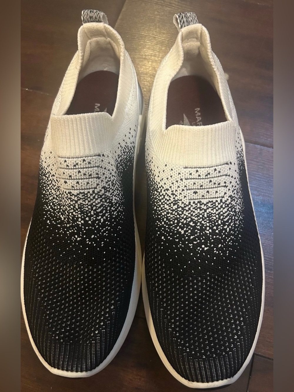 Women's Black & White Knit Slip-On Fashion Sneakers